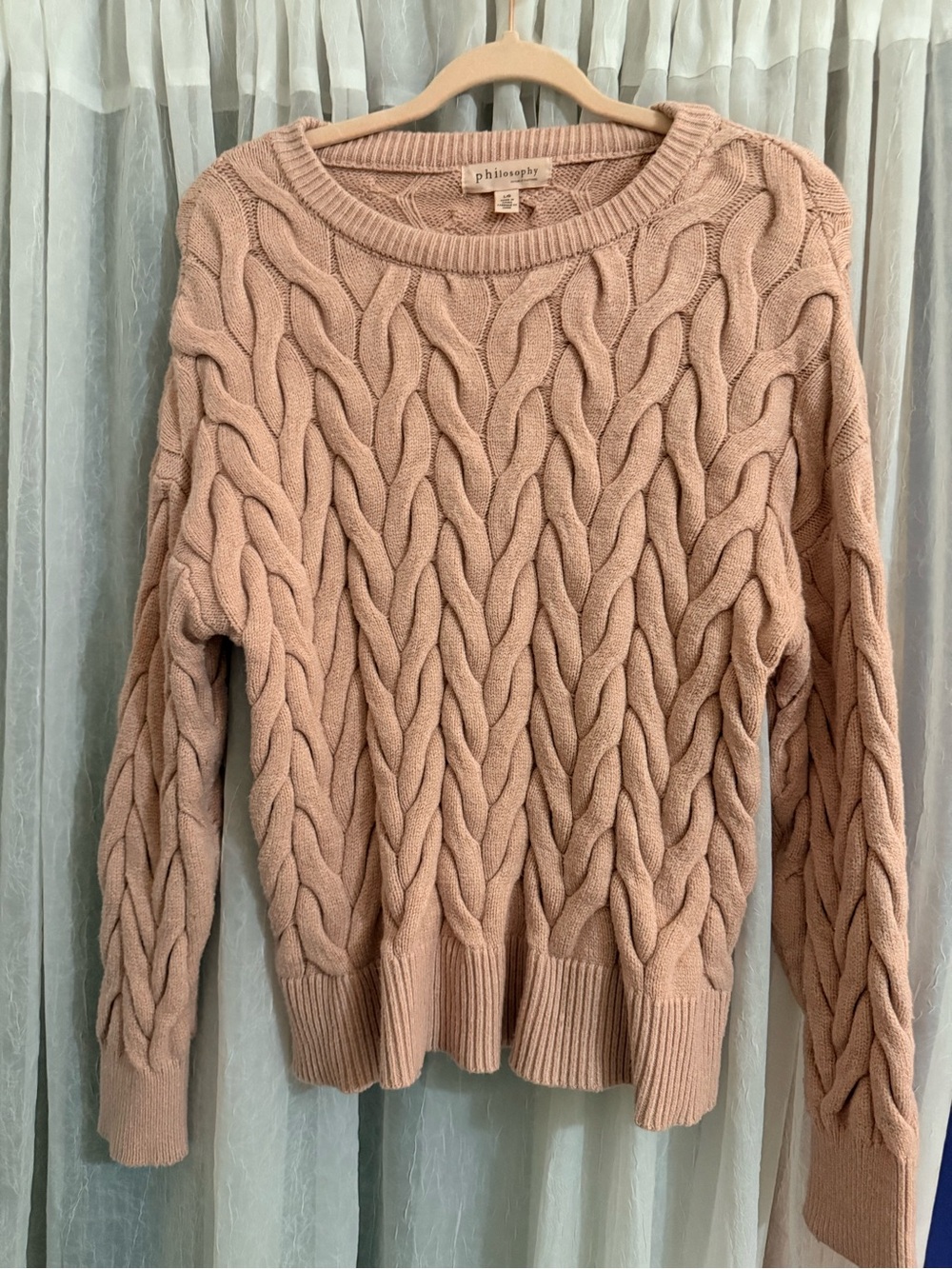 Philosophy Chunky Cable Knit Crew Sweater in Blush